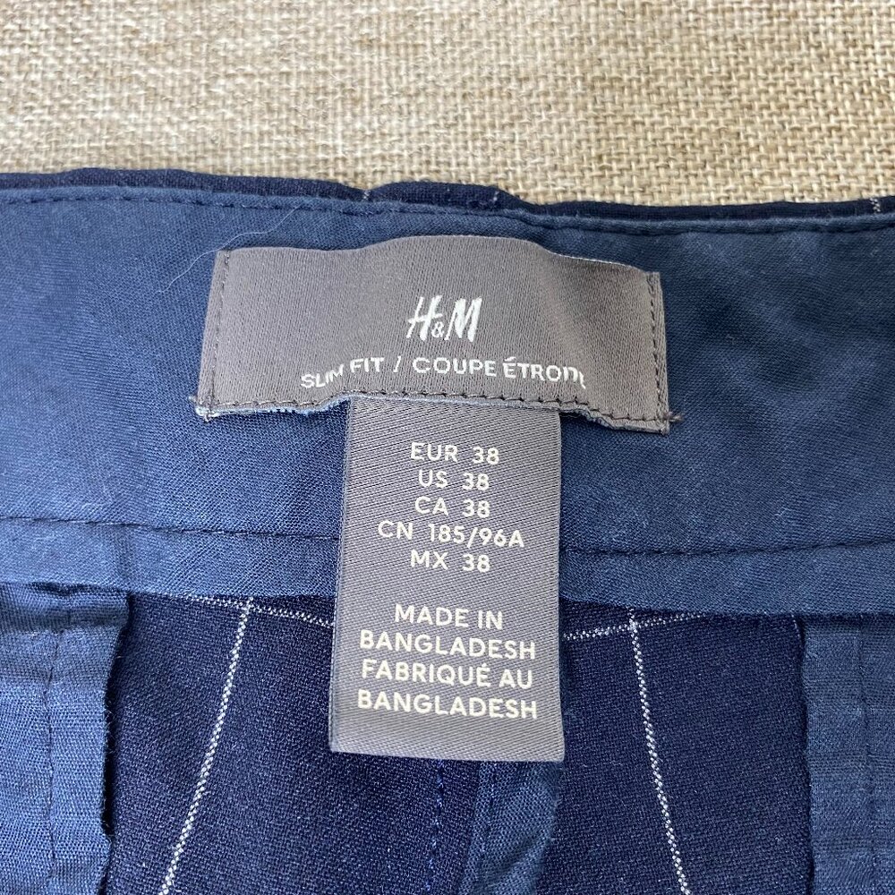 H&M SLIM FIT Dress Pants Men's 38 Mid Rise Blue Check Business Office - Picture 5 of 13